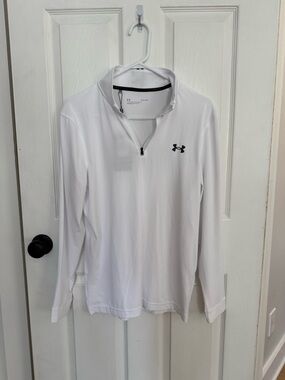 Under Armour White Performance Quarter-Zip Pullover with Black Logo